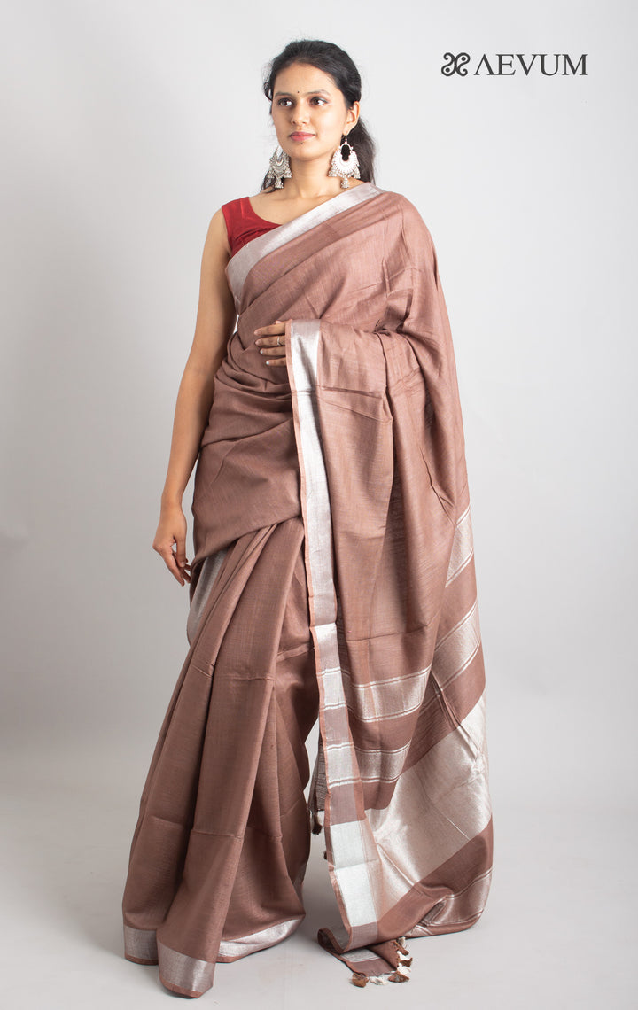 Semi Linen Saree With Blouse Piece - 0411 Saree AEVUM   