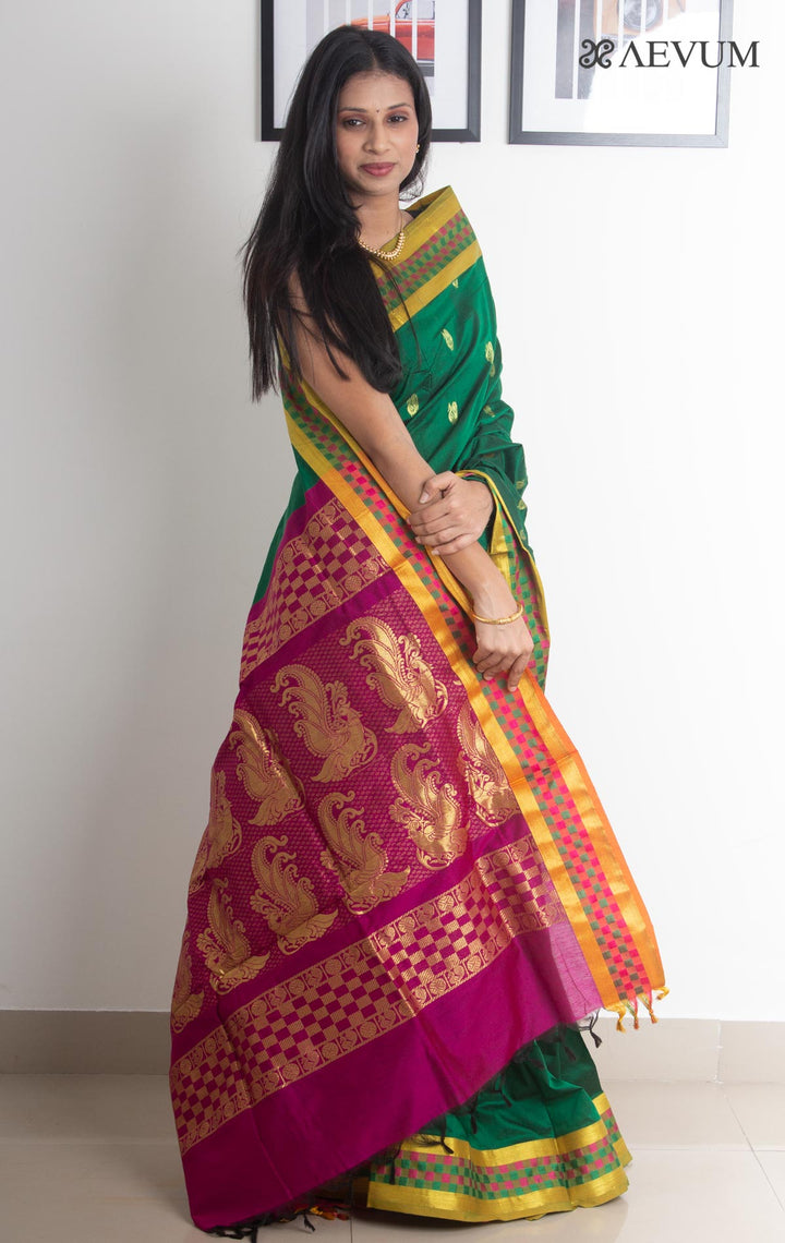 Kalyani South Cotton Silk Handloom Saree with Blouse Piece - 2211 - AEVUM