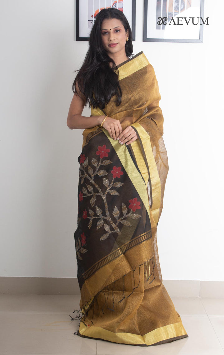 Silk Linen Saree with Blouse Piece - 2151 - AEVUM