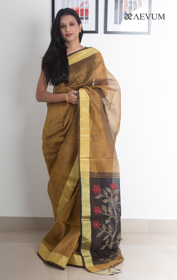 Silk Linen Saree with Blouse Piece - 2151 - AEVUM