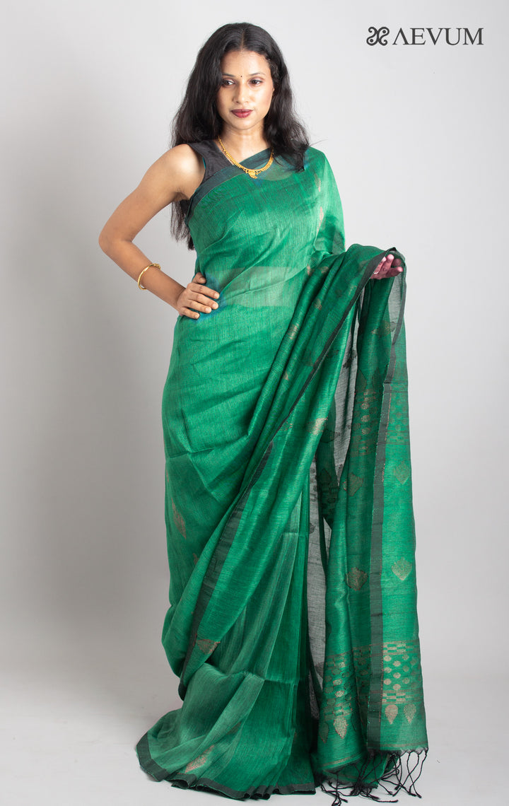 Organic Linen handloom Saree with blouse - 0426 - AEVUM