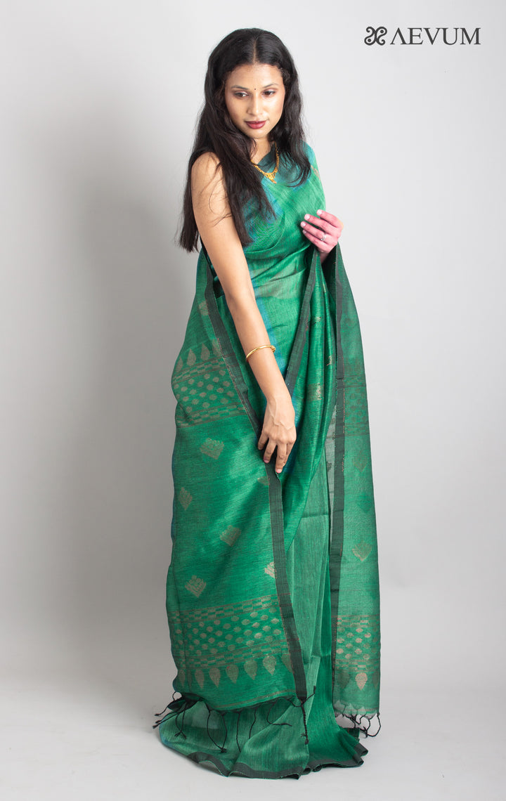 Organic Linen handloom Saree with blouse - 0426 - AEVUM