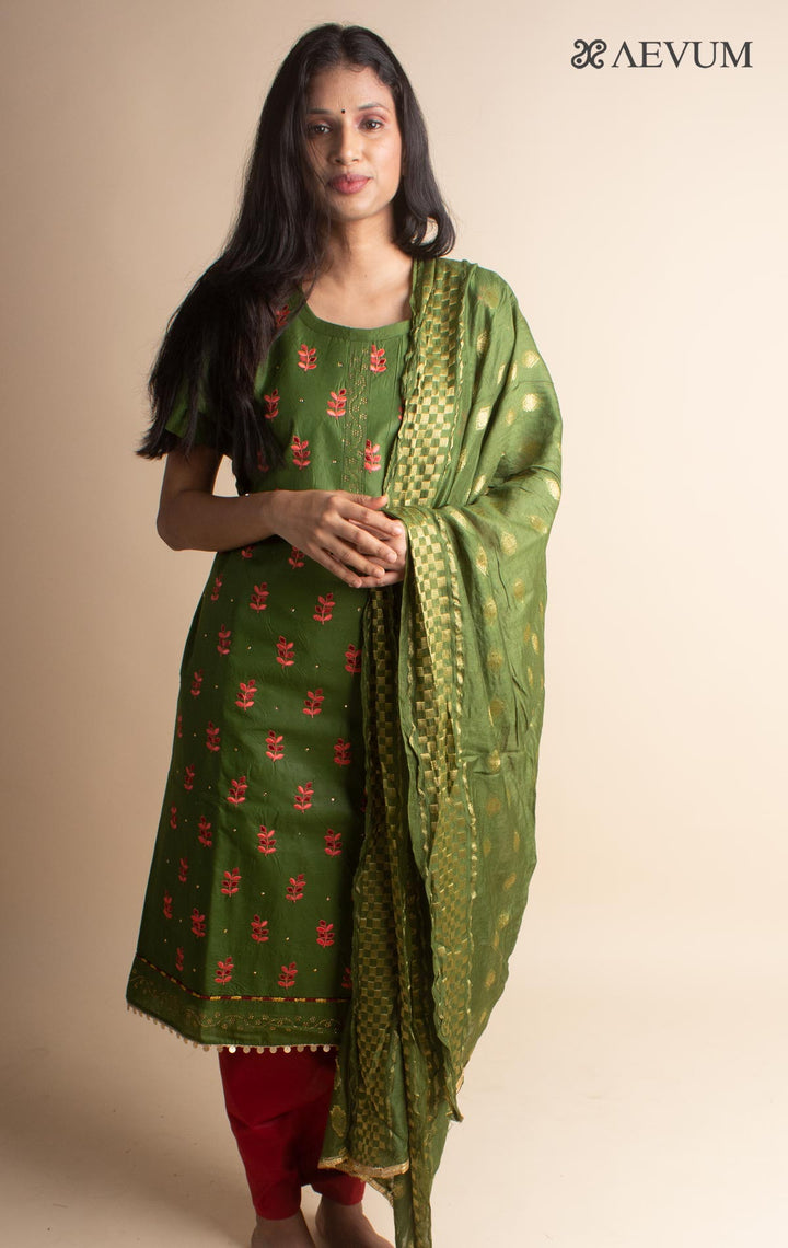 Unstitched Cotton Dress Material with Chiffon Dupatta - 2998 - AEVUM