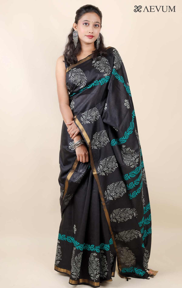 Katan Madhubani Silk Saree with Blouse Piece - 12201 - AEVUM