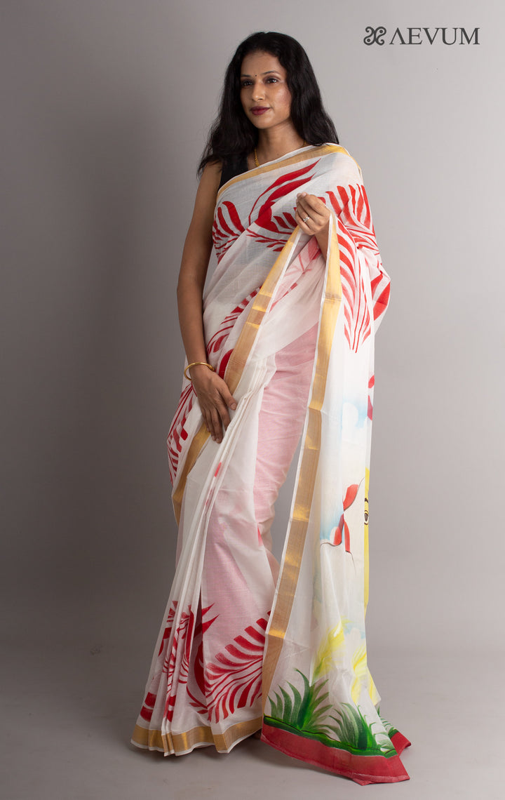 Kerala Cotton Hand Painted Saree with Blouse Piece - 0387 - AEVUM