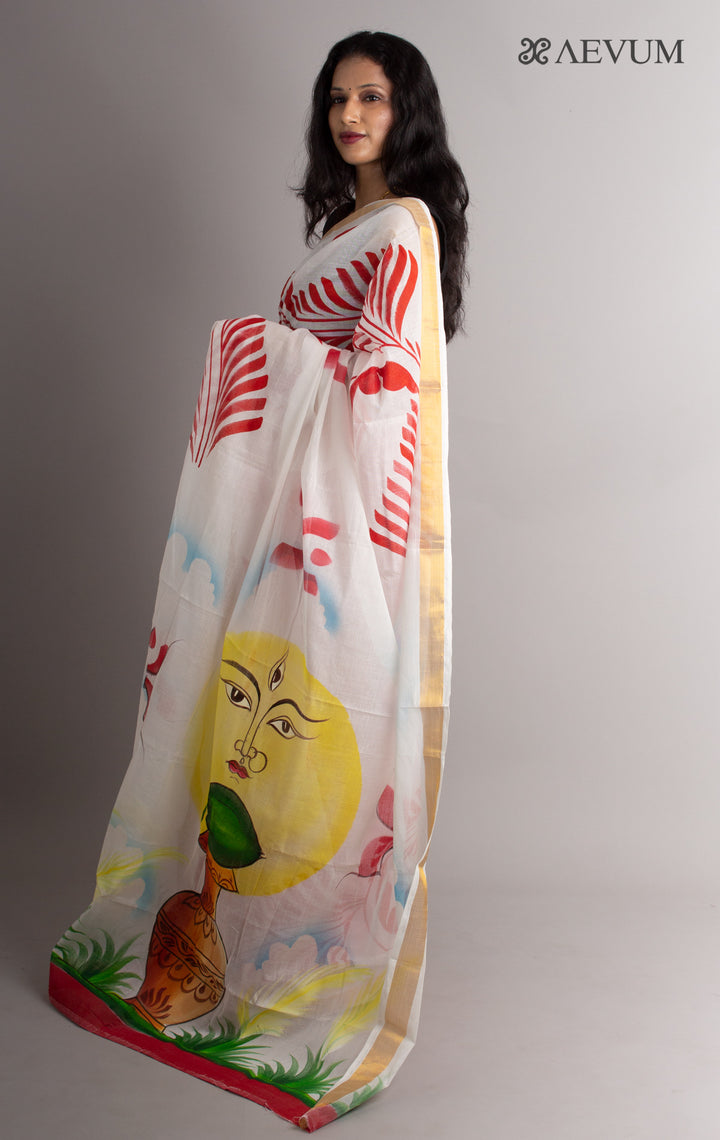 Kerala Cotton Hand Painted Saree with Blouse Piece - 0387 - AEVUM