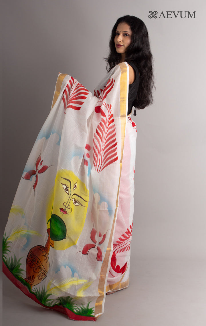 Kerala Cotton Hand Painted Saree with Blouse Piece - 0387 - AEVUM