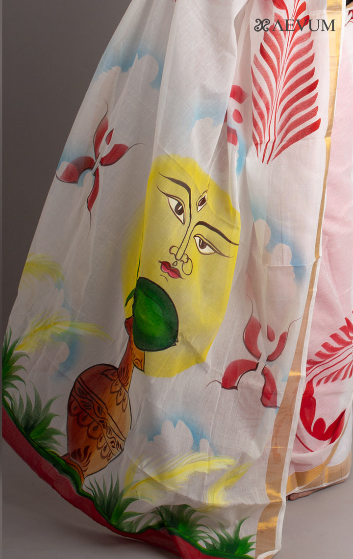 Kerala Cotton Hand Painted Saree with Blouse Piece - 0387 - AEVUM