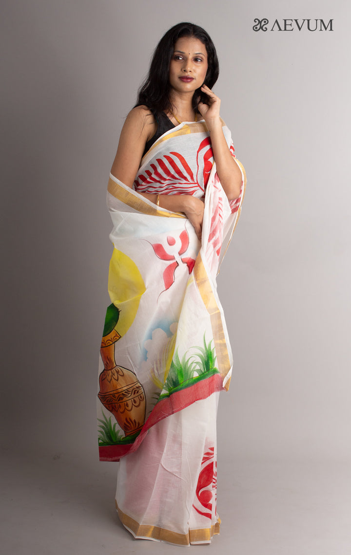 Kerala Cotton Hand Painted Saree with Blouse Piece - 0387 - AEVUM