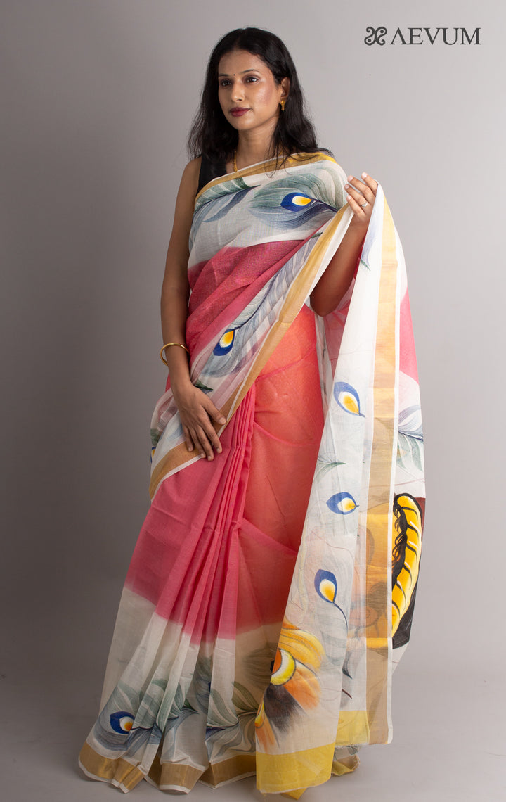 Kerala Cotton Hand Painted Saree with Blouse Piece - 0390 - AEVUM