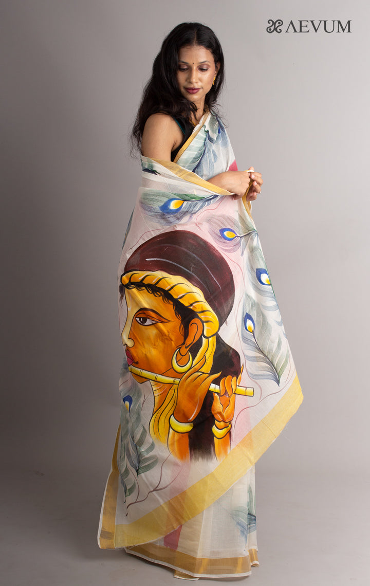 Kerala Cotton Hand Painted Saree with Blouse Piece - 0390 Saree Riya's Collection   