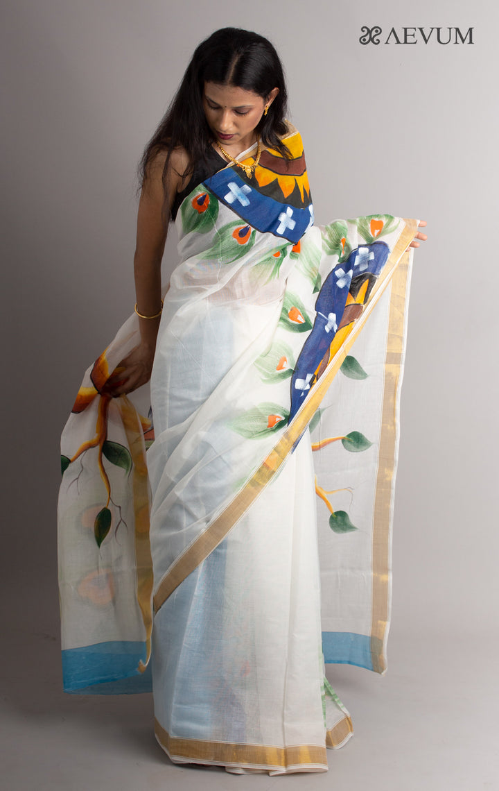 Kerala Cotton Hand Painted Saree with Blouse Piece - 0391 Saree Riya's Collection   
