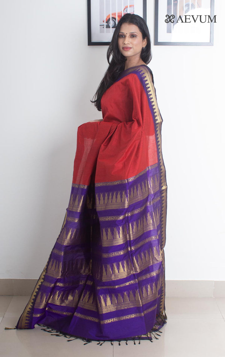 Kalyani South Cotton Silk Handloom Saree with Blouse Piece - 1825 - AEVUM
