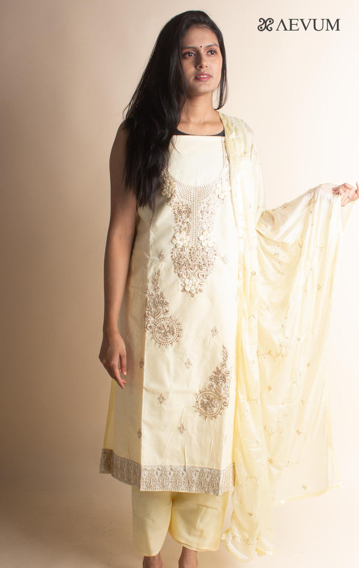 Unstitched Cotton Dress Material with Chiffon Dupatta - 2987 - AEVUM