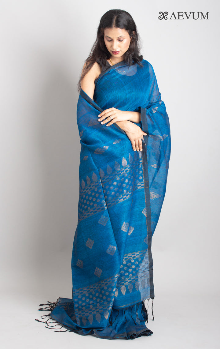 Organic Linen handloom Saree with blouse piece - 0425 Saree Riya's Collection   