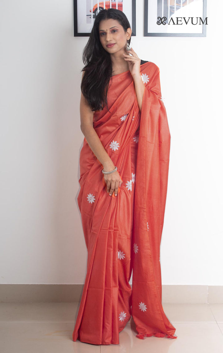 Katan Silk Saree with Embroidery - 2167 Saree AEVUM   