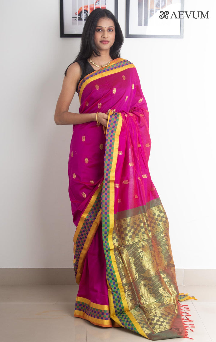 Kalyani South Cotton Silk Handloom Saree with Blouse Piece - 2208 - AEVUM