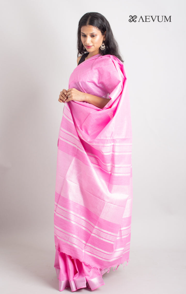 Semi Linen Saree With Blouse Piece - 0417 Saree Adworthy   