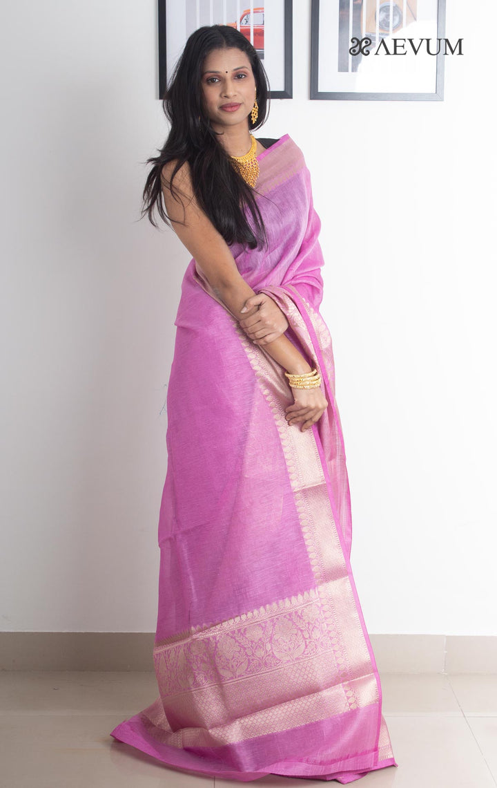 Silk Linen Banarasi Handloom Saree - 2160 - AEVUM