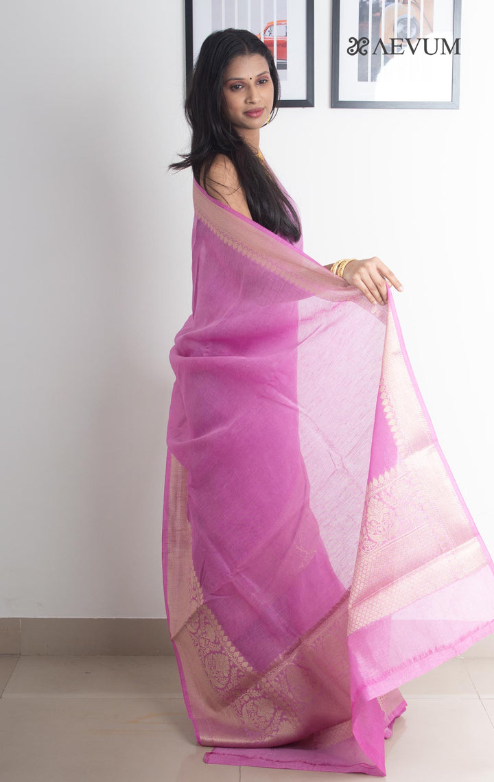 Silk Linen Banarasi Handloom Saree - 2160 - AEVUM