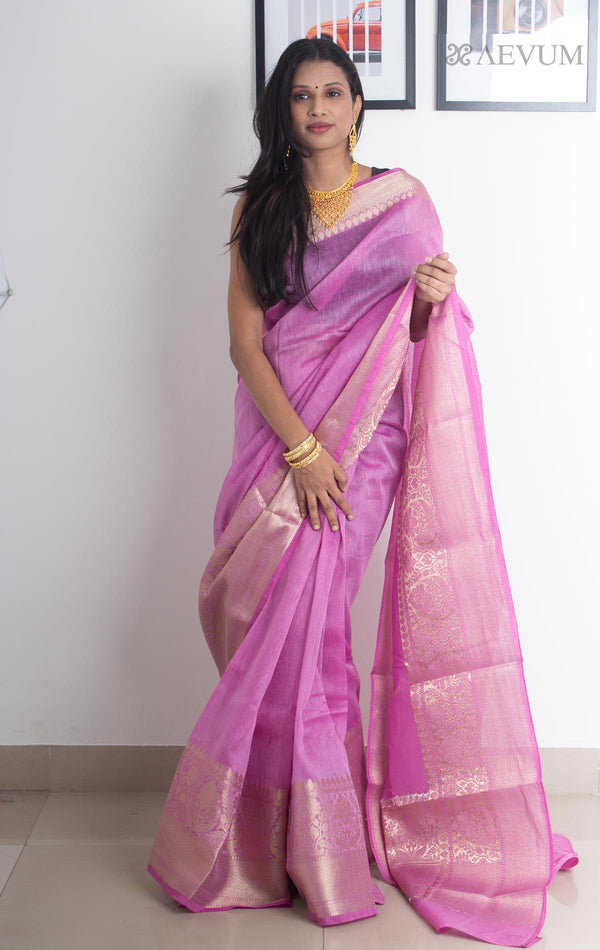 Silk Linen Banarasi Handloom Saree - 2160 - AEVUM