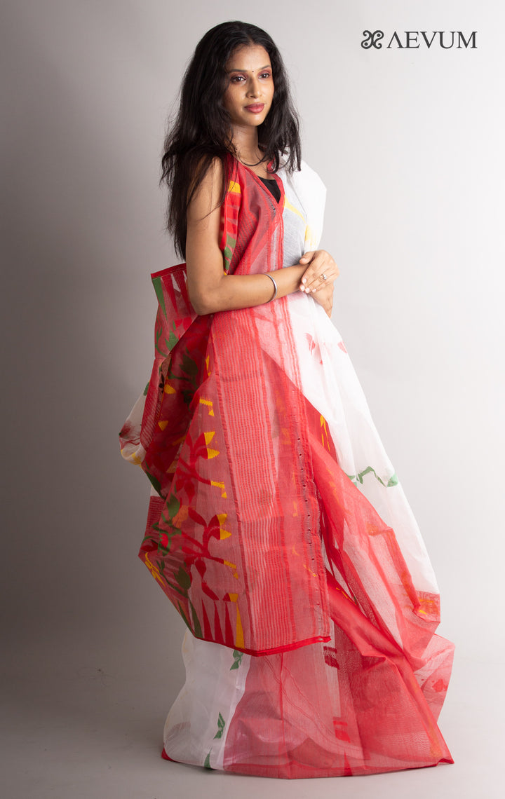 Dhakai Jamdani with Gap Work without Blouse Piece - 0377 Saree AEVUM