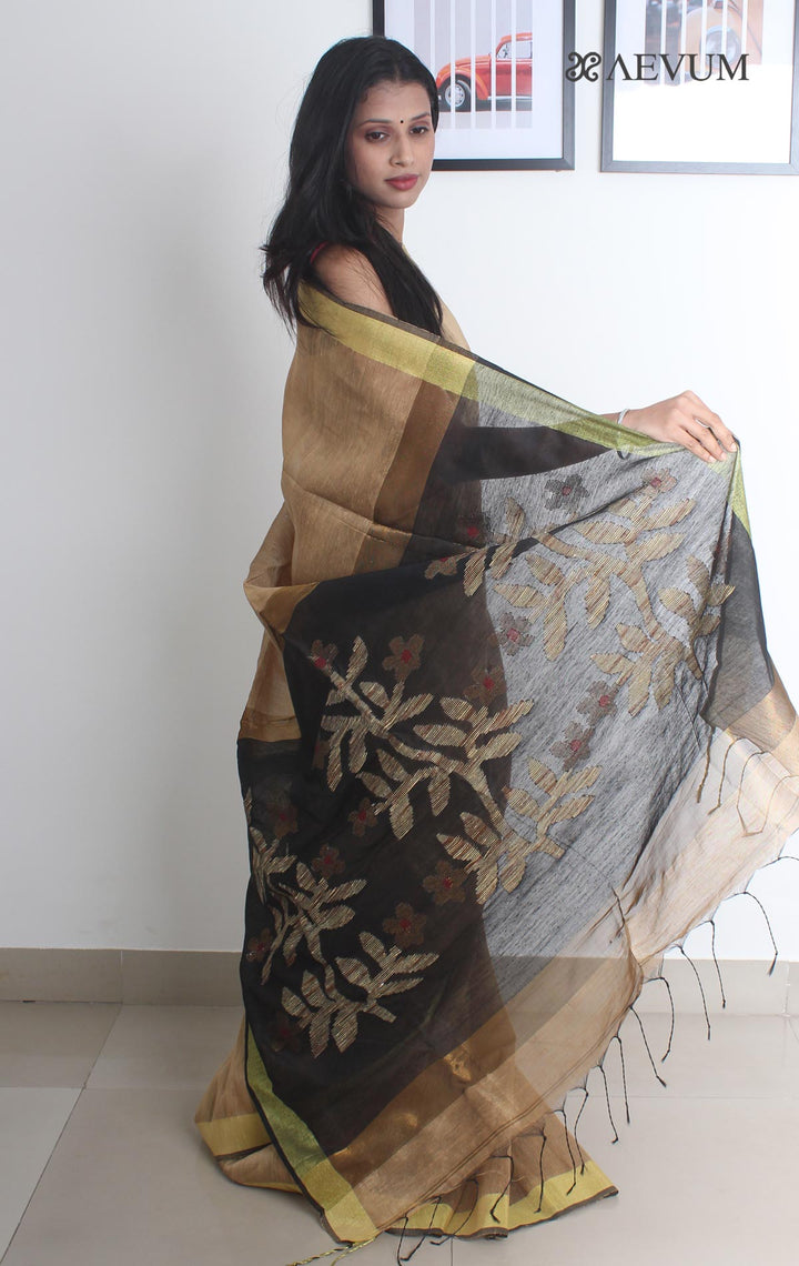 Silk Linen Saree with Blouse Piece - 1772 - AEVUM