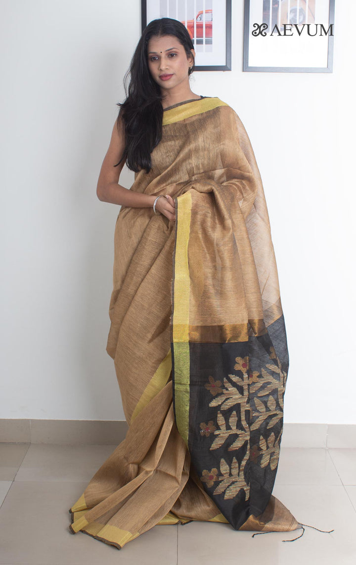 Silk Linen Saree with Blouse Piece - 1772 - AEVUM