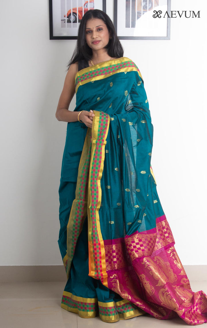Kalyani South Cotton Silk Handloom Saree with Blouse Piece - 2216 - AEVUM
