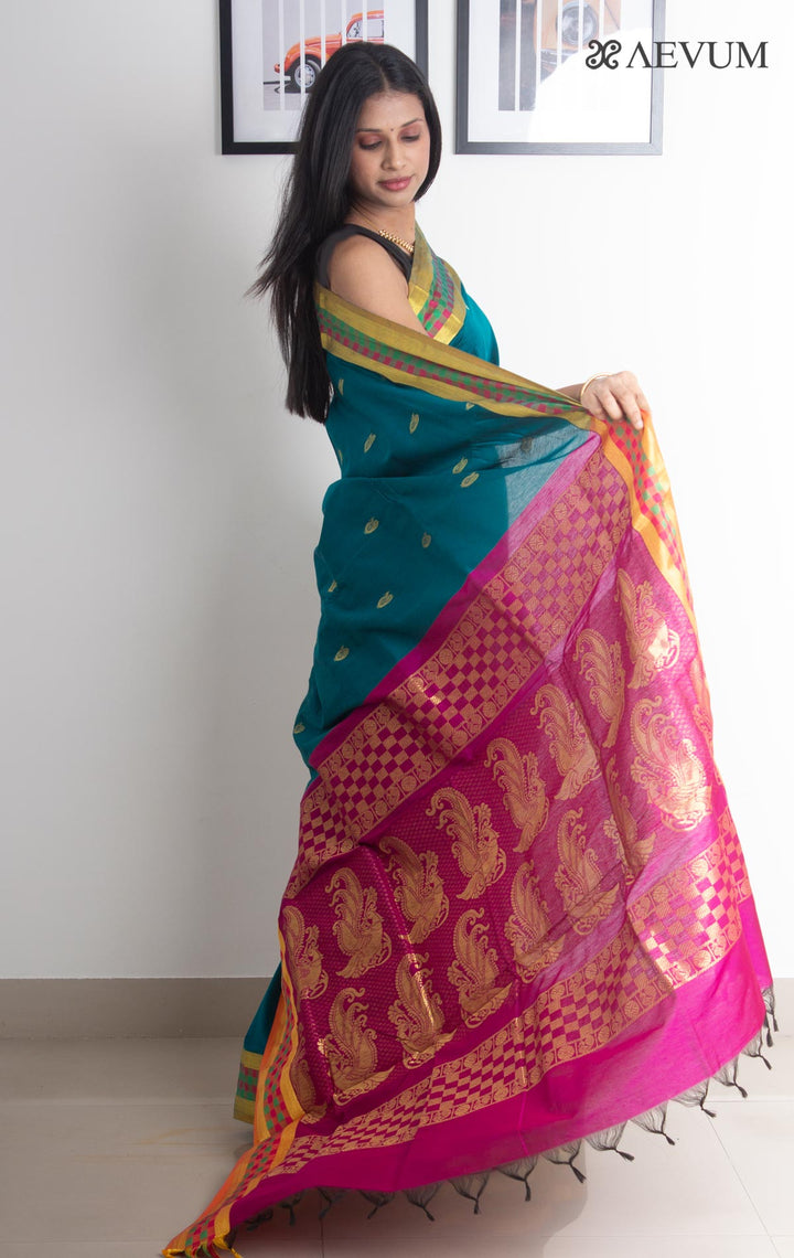 Kalyani South Cotton Silk Handloom Saree with Blouse Piece - 2216 - AEVUM