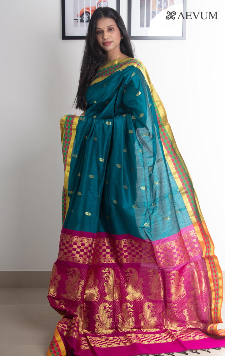 Kalyani South Cotton Silk Handloom Saree with Blouse Piece - 2216 - AEVUM
