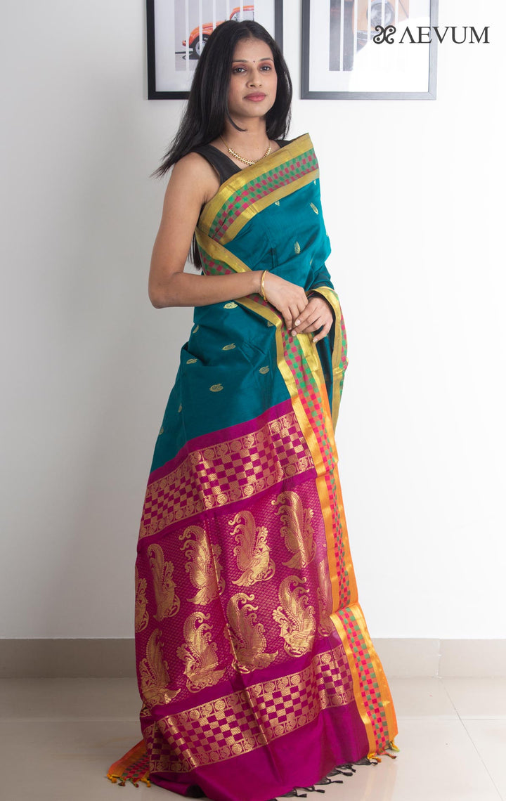 Kalyani South Cotton Silk Handloom Saree with Blouse Piece - 2216 - AEVUM