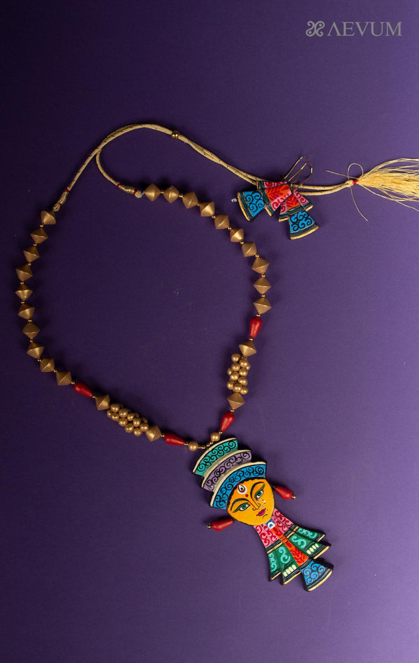Durga Pendant Terracotta Handmade Necklace Set - 7938 Jewellery Kasturi Sengupta   