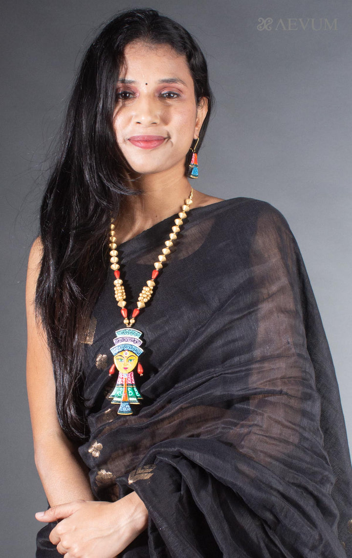 Durga Pendant Terracotta Handmade Necklace Set - 7938 - AEVUM