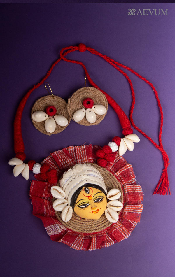Round Durga Face Terracotta Handmade Necklace Set - 7984 Jewellery Kasturi Sengupta   