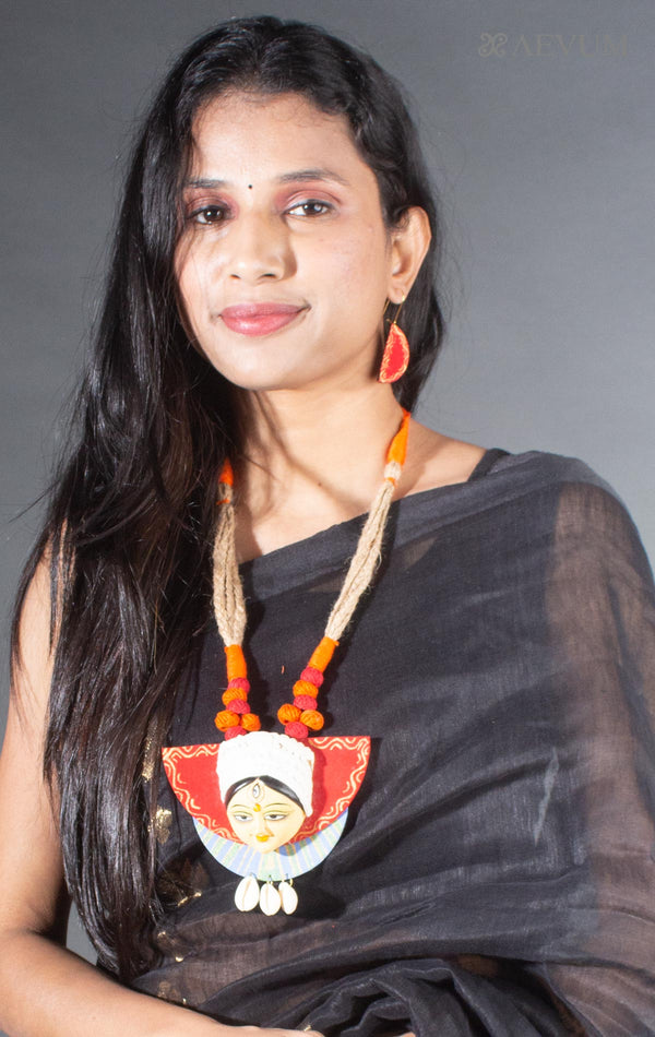 Beautiful Durga Face Terracotta Handmade Necklace Set - 8019 Jewellery AEVUM   