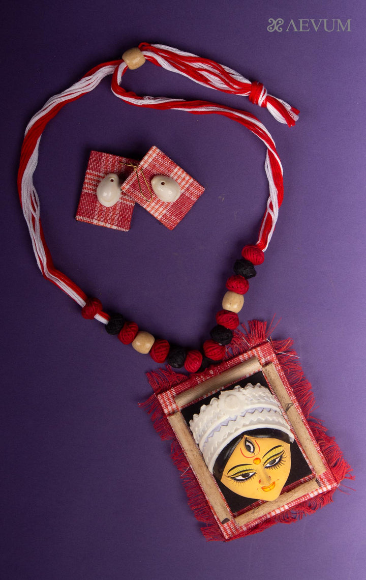Durga Face Terracotta Handmade Necklace Set - 7987 Jewellery AEVUM