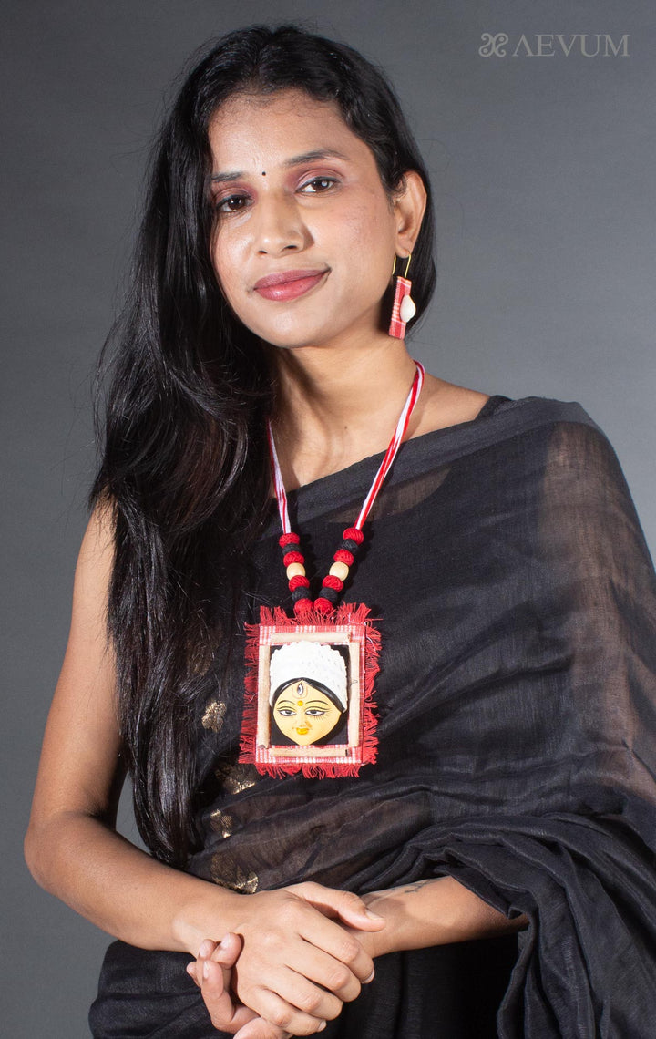 Durga Face Terracotta Handmade Necklace Set - 7987 Jewellery AEVUM
