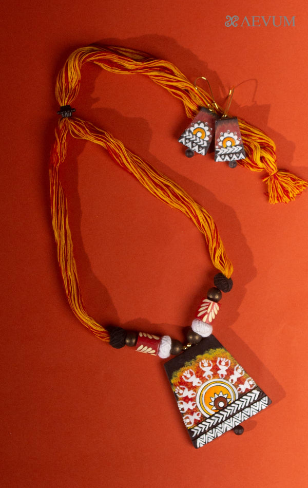 Tribal Painted Terracotta Handmade Necklace Set - 8002 Jewellery Kasturi Sengupta   