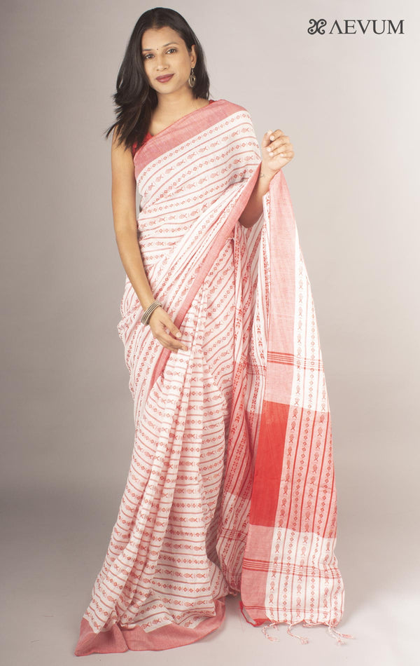 Begampuri Bengal Cotton Handloom Fish Motif Saree - 9657 - AEVUM