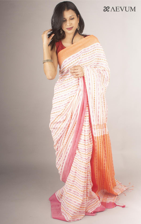 Begampuri Bengal Cotton Handloom Fish Motif Saree - 9665 - AEVUM