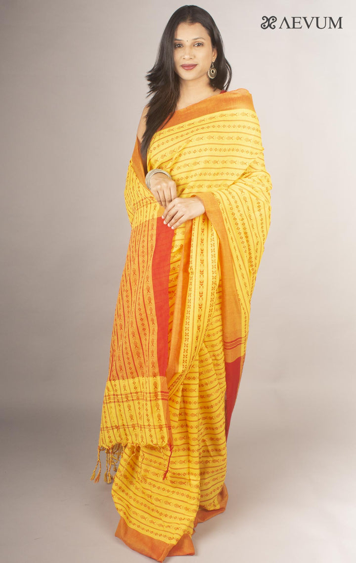 Begampuri Bengal Cotton Handloom Fish Motif Saree-9659 Saree AEVUM   