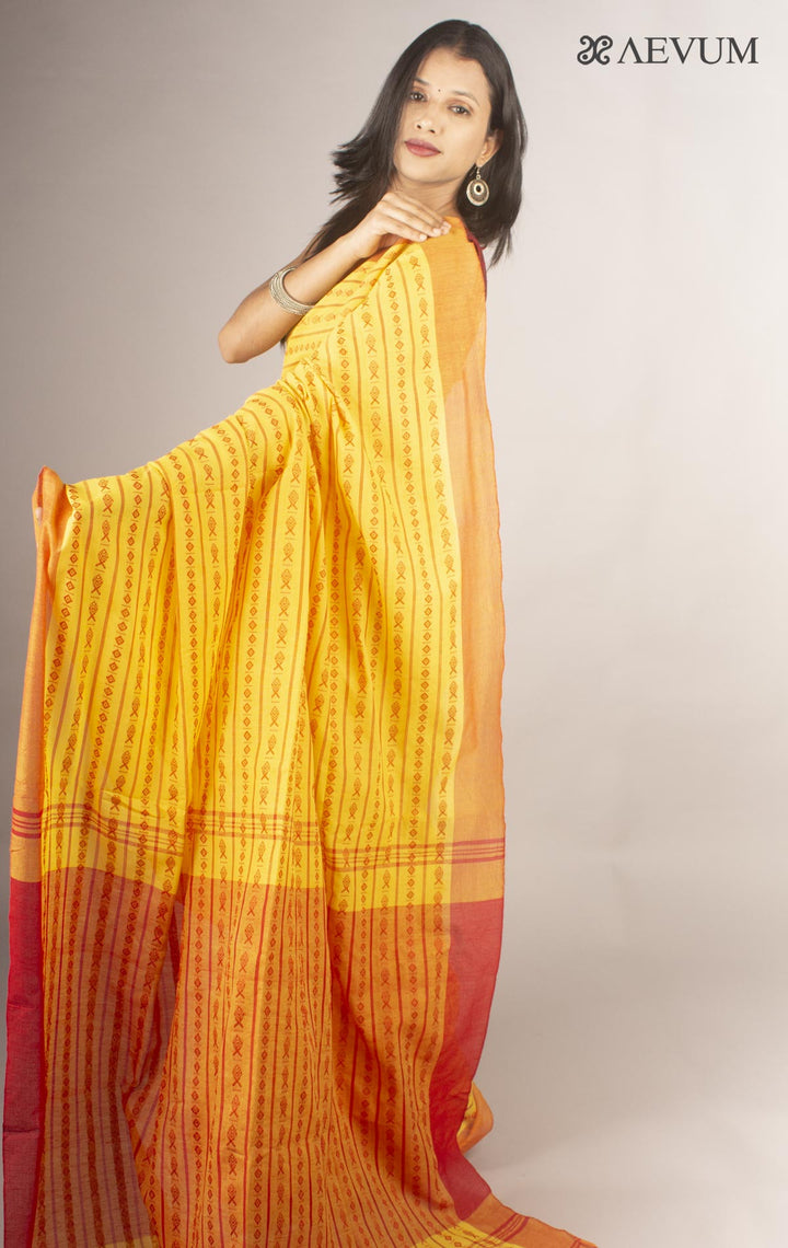 Begampuri Bengal Cotton Handloom Fish Motif Saree-9659 - AEVUM