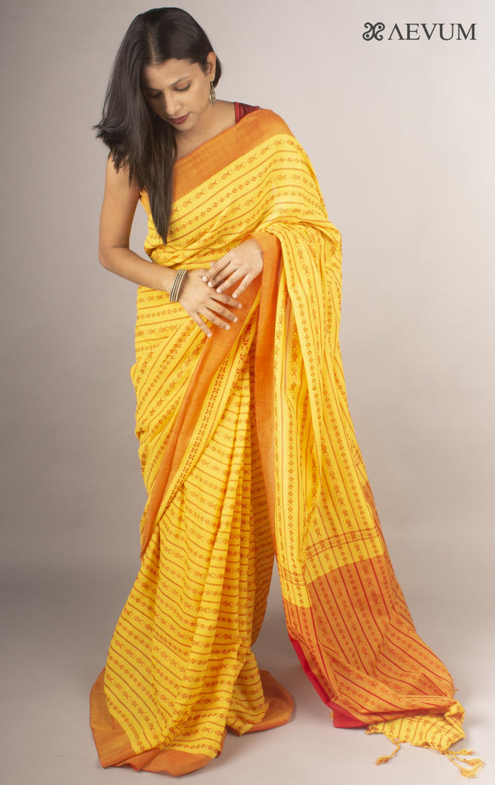 Begampuri Bengal Cotton Handloom Fish Motif Saree-9659 - AEVUM
