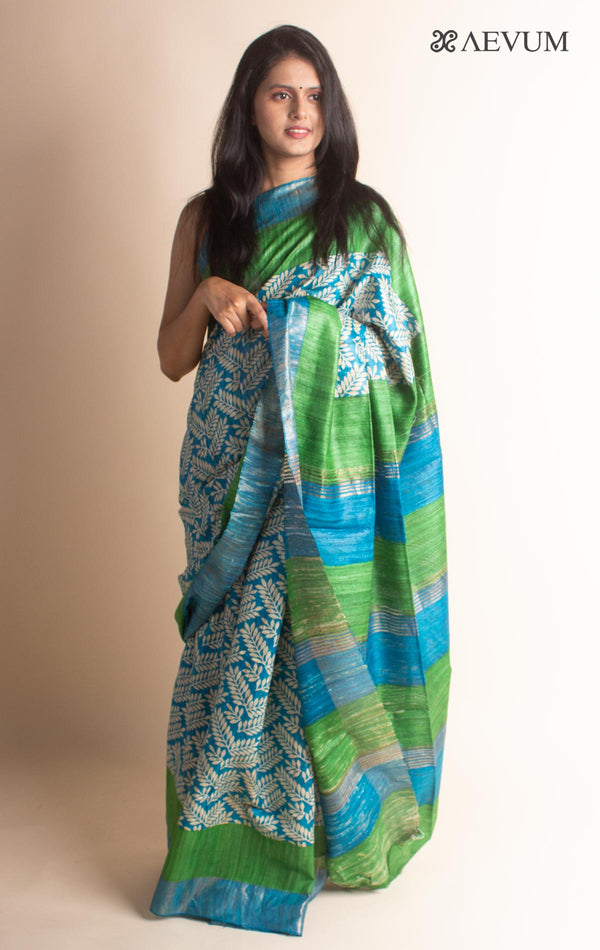 Zari Tussar Silk Saree Hand Block Printed with Silk Mark - 2959 - AEVUM
